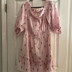 Kate Spade off the shoulder pineapple dress.
